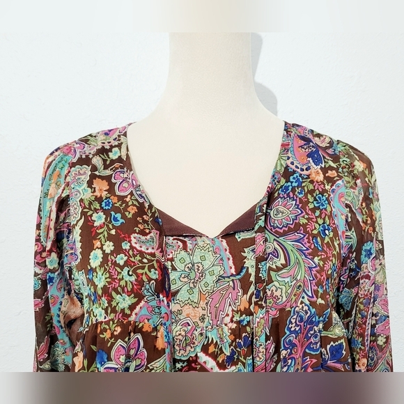 NorthStyle Women's Boho Paisley Blouse Size 6 Brown Multicolor Long Sleeve Top - Picture 3 of 11